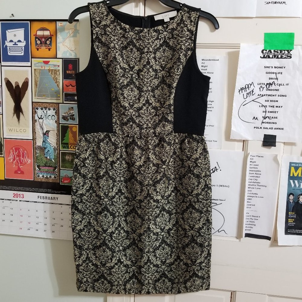 Ann Taylor LOFT dress 2 Colorblocked Jacquard Sleeveless jewel neck evening